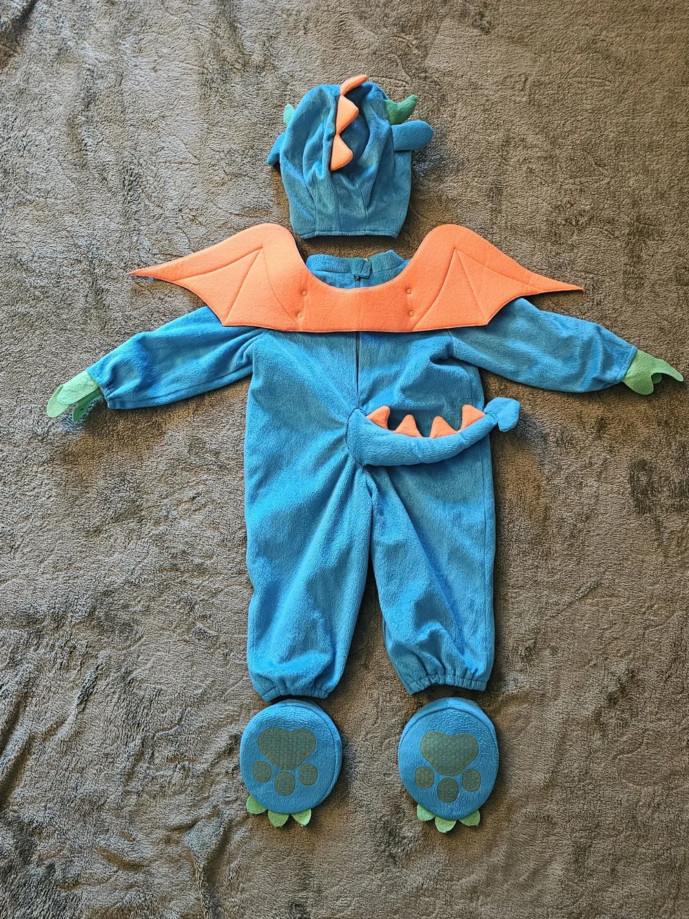 Blue Dragon Kids Costume with Hood and Wings Dress Up Halloween 24 Months